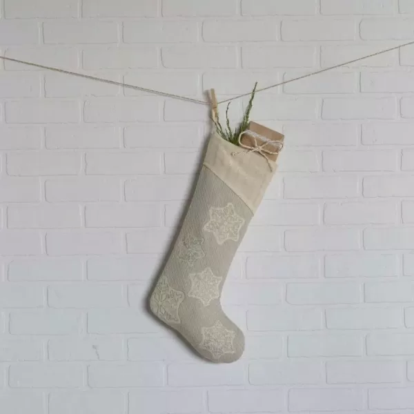 VHC Brands 20 in. Cotton/Metallic Thread Ingrid Ash Grey Farmhouse Christmas Decor Stocking