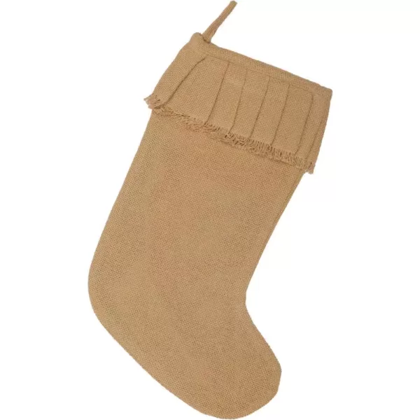 VHC Brands 15 in. 100% Cotton Natural Festive Burlap Farmhouse Christmas Decor Ruffled Stocking