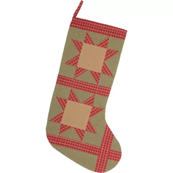 VHC Brands 20 in. Cotton Green Dolly Star Primitive Christmas Decor Patch Stocking