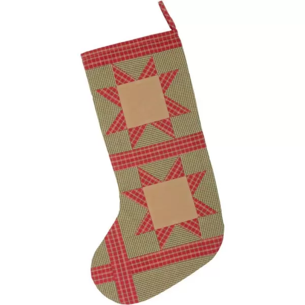 VHC Brands 20 in. Cotton Green Dolly Star Primitive Christmas Decor Patch Stocking