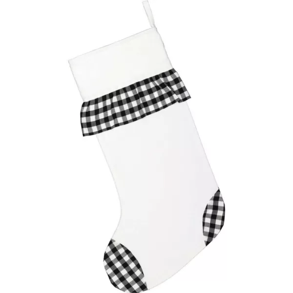 VHC Brands 20 in. Black Emmie Farmhouse Christmas Decor Check Ruffle Stocking