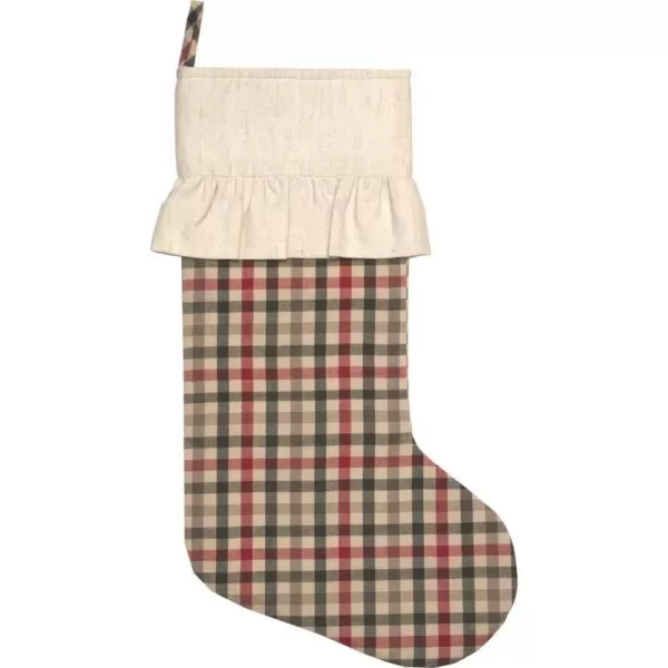 VHC Brands 20 in. Hollis Ivory White Farmhouse Christmas Decor Plaid Stocking