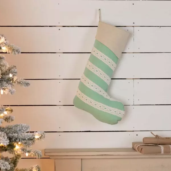 VHC Brands 20 in. Cotton and Felt Mint Margot Farmhouse Christmas Decor Stocking