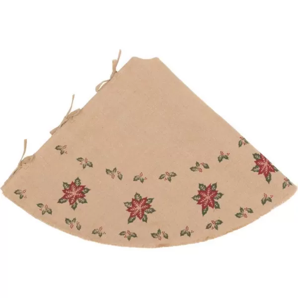 VHC Brands 55 in. Jute Burlap Poinsettia Natural Tan Holiday Decor Tree Skirt