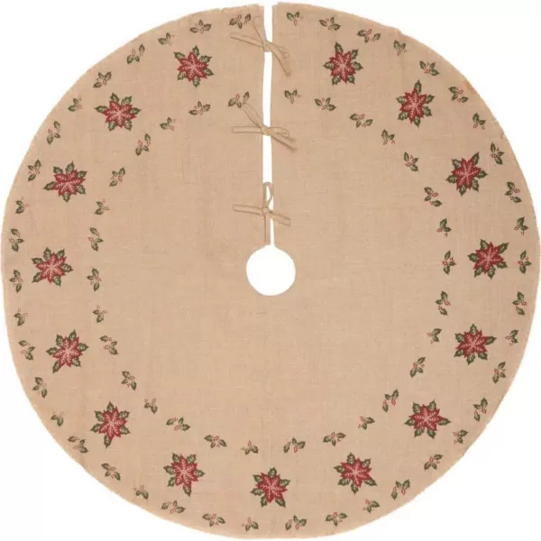 VHC Brands 55 in. Jute Burlap Poinsettia Natural Tan Holiday Decor Tree Skirt