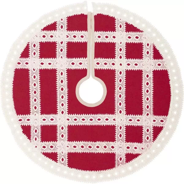 VHC Brands 21 in. Red Margot Farmhouse Christmas Decor Tree Skirt