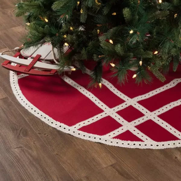 VHC Brands 55 in. Red Margot Farmhouse Christmas Decor Tree Skirt