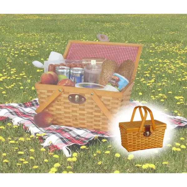 Vintiquewise 12.5 in. x 7.5 in. x 7.5 in. Picnic Basket Gingham Lined with Folding Handles