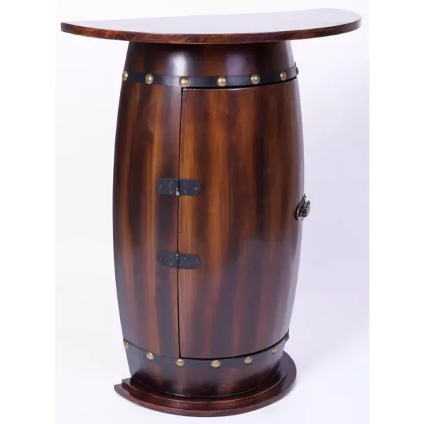 Vintiquewise Rustic Lockable Barrel Shaped Wine Bar Cabinet Wooden End Table