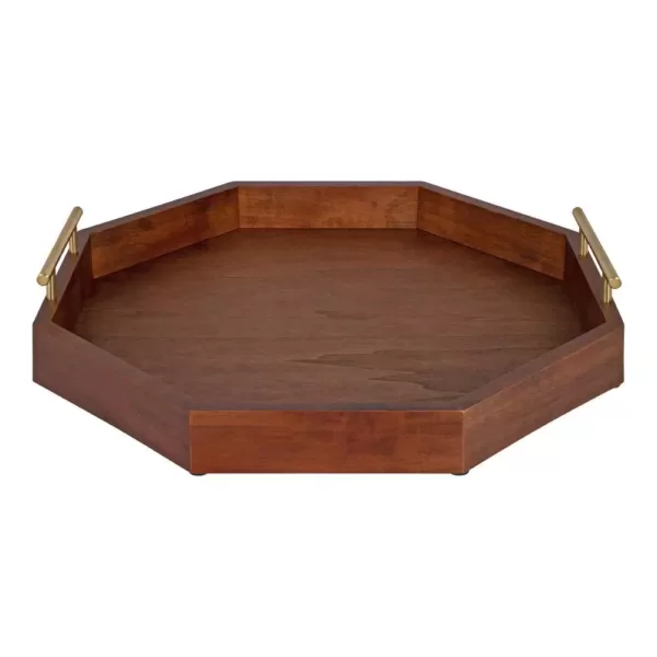 Kate and Laurel Lipton 18 in. x 18 in. Walnut Brown Wood Octagon Decorative Tray