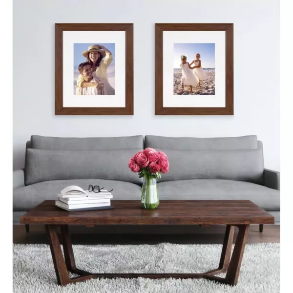 Kate and Laurel Edson 16 in. x 20 in. matted to 11 in. x 14 in. Walnut Brown Picture Frames (Set of 2)