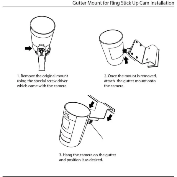 Wasserstein Weatherproof Gutter Mount Compatible with Ring Stick Up Cam Battery and Ring Stick Up Cam Wired (White)
