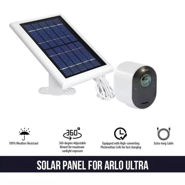 Wasserstein Solar Panel Compatible with Arlo Ultra/Ultra 2, Pro 3/Pro 4 and Arlo Floodlight Only with 13 ft. Cable (2-Pack, White)