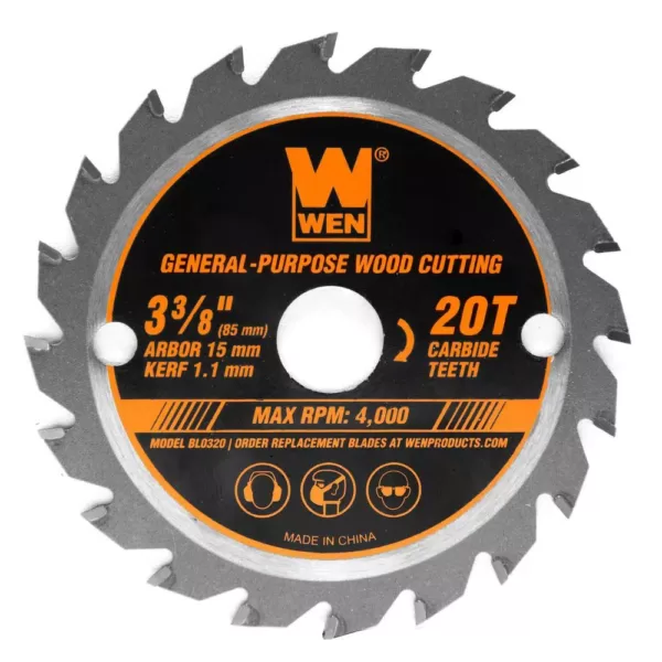 WEN 3-3/8 in. 20-Tooth Professional Woodworking Saw Blade for Compact and Mini Circular Saws