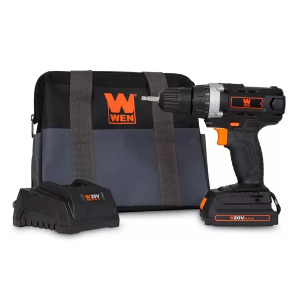 WEN 20-Volt MAX Lithium-Ion 3/8 in. Cordless Drill/Driver with Bits and Carrying Bag