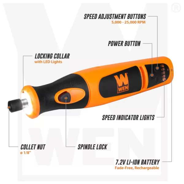 WEN Variable Speed Lithium-Ion Cordless Rotary Tool Kit with 24-Piece Accessory Set, Charger, and Carrying Case