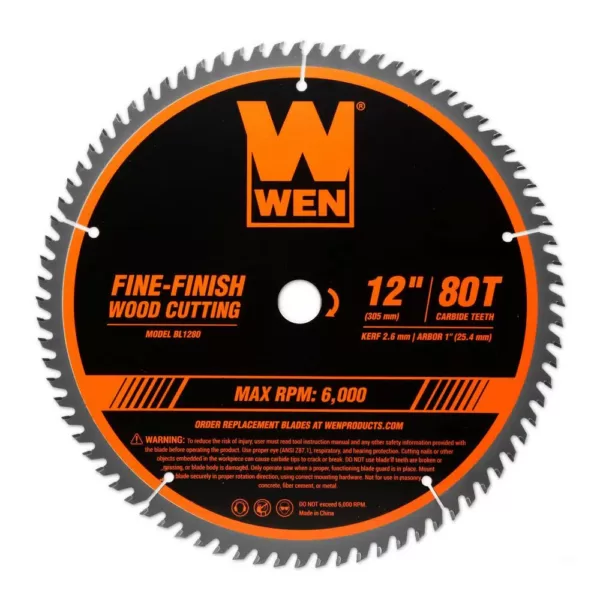 WEN 12 in. 80-Tooth Fine-Finish Professional Woodworking Saw Blade for Miter Saws and Table Saws