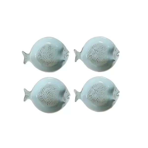 3R Studios 5.75 in. 4-Piece Aqua Fish Shaped Dish Set