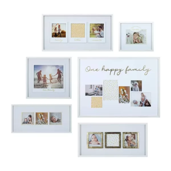 Pinnacle One Happy Family White and Gold Picture Frame (Set of 6)