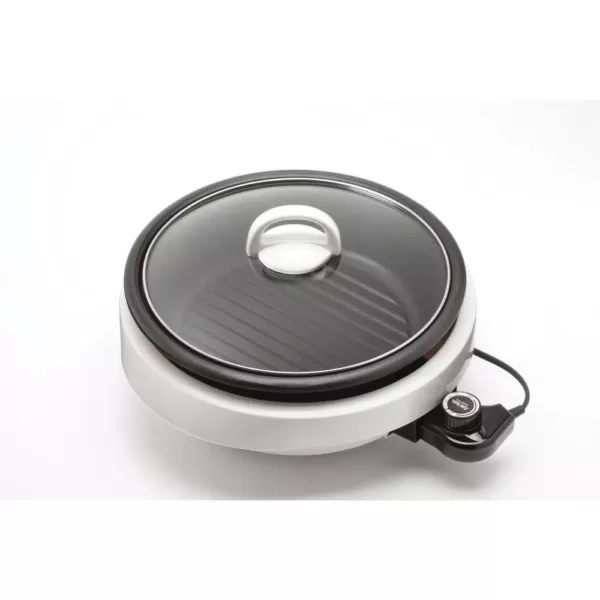 AROMA Super Pot 3-in-1 10 in. White Indoor Grill with Lid