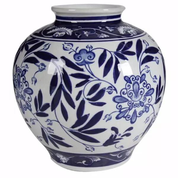 Benjara White and Blue Gorgeous Pot Shaped Vase