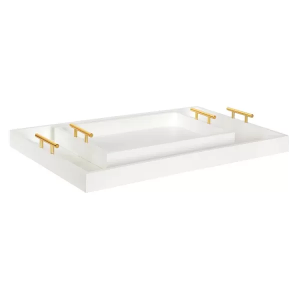 Kate and Laurel Lipton 18 in. x 3 in. x 28 in. White/Gold Decorative Tray