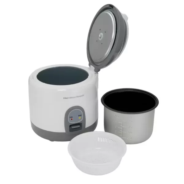 Hamilton Beach 8-Cup White Rice Cooker and Warmer with Non-Stick Cooking Pot, Rice Paddle and Measuring Cup