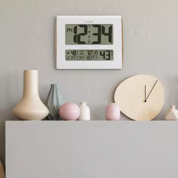 La Crosse Technology Digital Atomic Faux Wood Sided Wall Clock with Temperature and Indoor Humidity