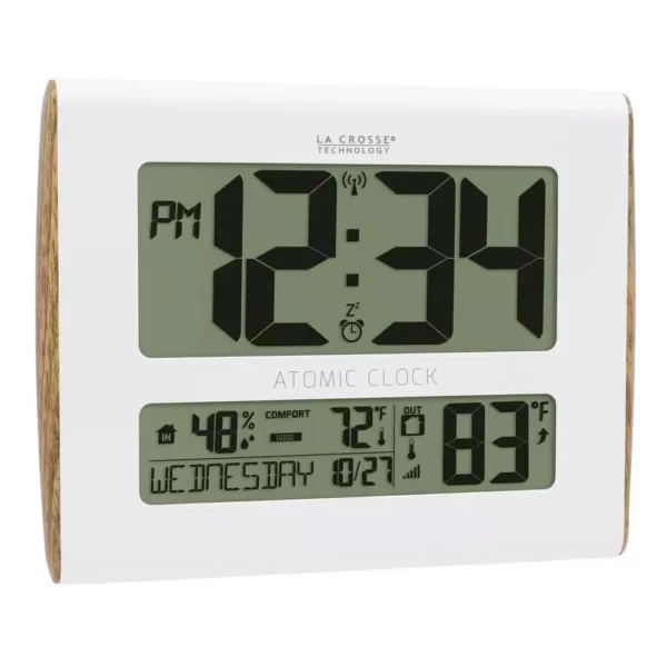 La Crosse Technology Digital Atomic Faux Wood Sided Wall Clock with Temperature and Indoor Humidity