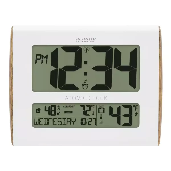 La Crosse Technology Digital Atomic Faux Wood Sided Wall Clock with Temperature and Indoor Humidity