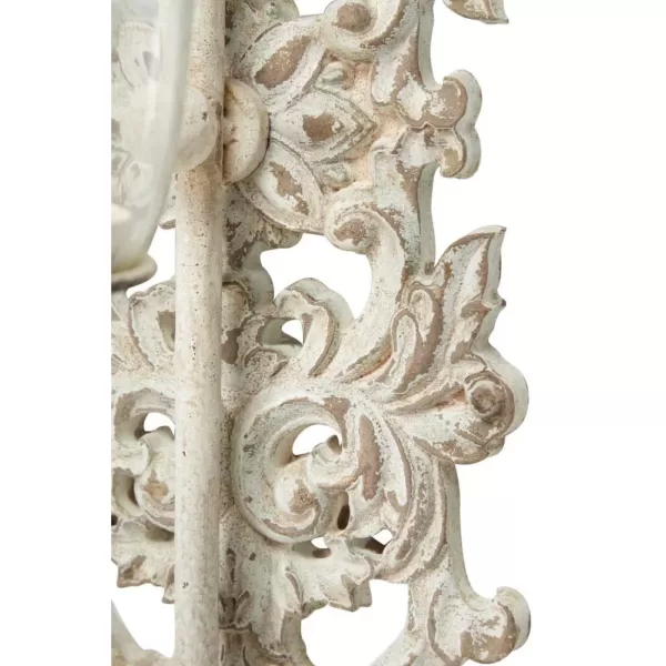 LITTON LANE Distressed White Acanthus Candle Sconce