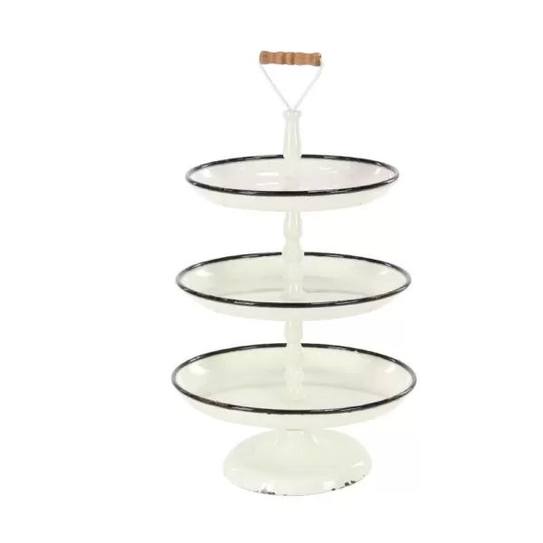 LITTON LANE Distressed White Decorative 3-Tier Tray with Black and Brown Accents