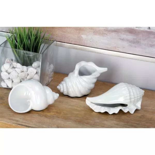 LITTON LANE Coastal Living White Ceramic Seashells (Set of 3)