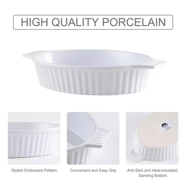 MALACASA 4-Piece White Oval Bakeware Set Porcelain Baking Dish Set for Cooking Kitchen