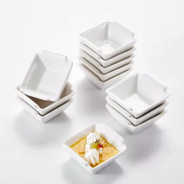 MALACASA 2.5 in. Porcelain White Ramekins Souffle Dishes Serving Bowls(Set of 12)