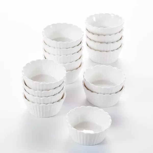 MALACASA 2.75 in. White Porcelain Ramekins Souffle Dishes Serving Bowls (Set of 16)