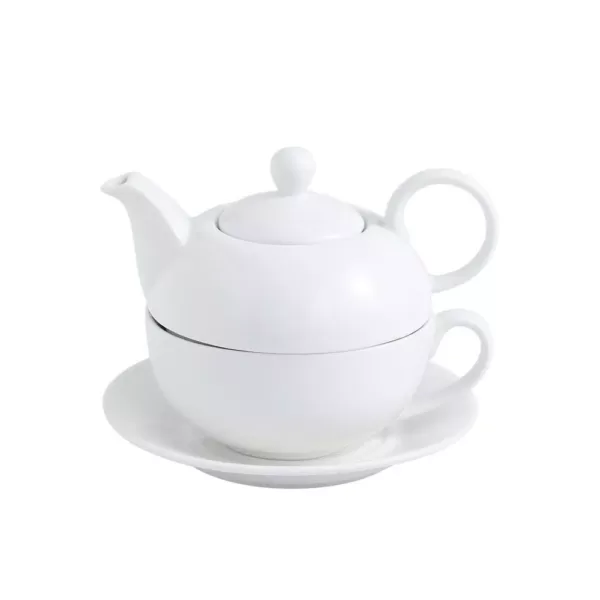 MALACASA White Porcelain Teapot 11 Ounce Tea for One Set 1 Piece Teacup and Saucer