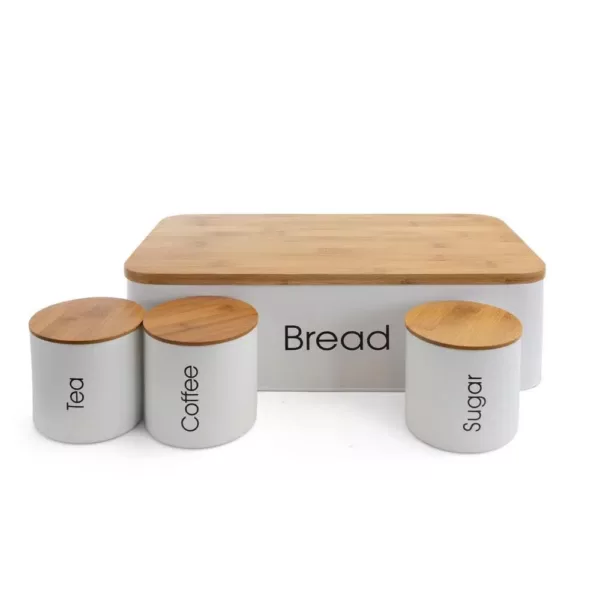 MegaChef 4-Piece Metal Canister Set with Bamboo Cutting Board Lid