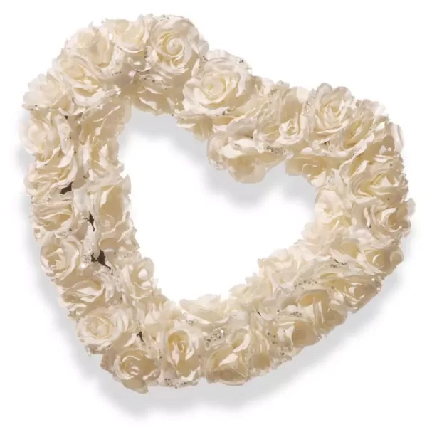 National Tree Company 17 in. White Rose Heart Wreath