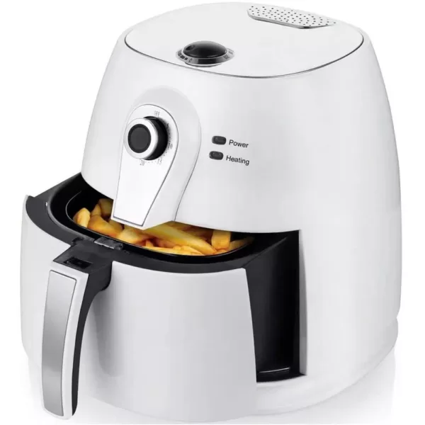 Ovente 3.2 qt. White Electric Air Fryer with 30-min Timer, Adjustable Temperature Controls, Includes Fry Basket and Grill Pan