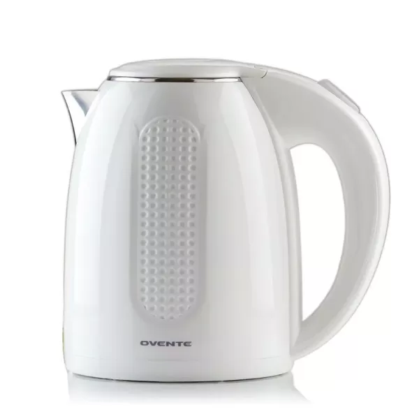 Ovente 7-Cup White Stainless Steel BPA-Free Electric Kettle with Auto Shut-Off and Boil-Dry Protection