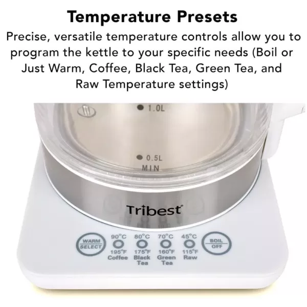 Tribest 6-Cup White Raw Tea Kettle