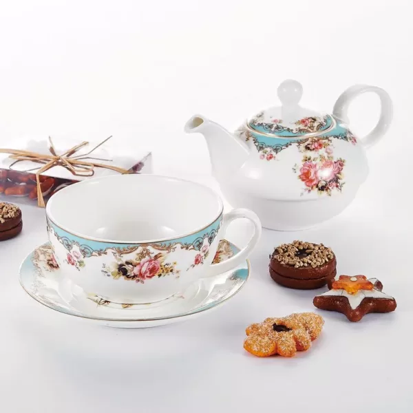 MALACASA Porcelain Tea Pot Set for One 11 Ounce Teapot 1 Piece Teacup and Saucer Set