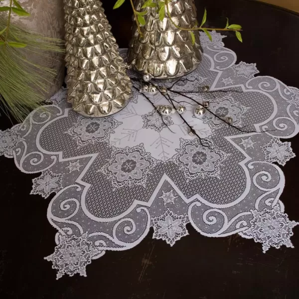 Heritage Lace Snowflake 47 in. W x 47 in. L White Floral Polyester Round Table Topper