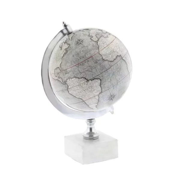 LITTON LANE 11 in. x 7 in. Modern Decorative Globe in White and Silver