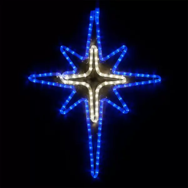 Wintergreen Lighting 28 in. 149-Light LED Blue and Cool White Bethlehem Star with Cross Center