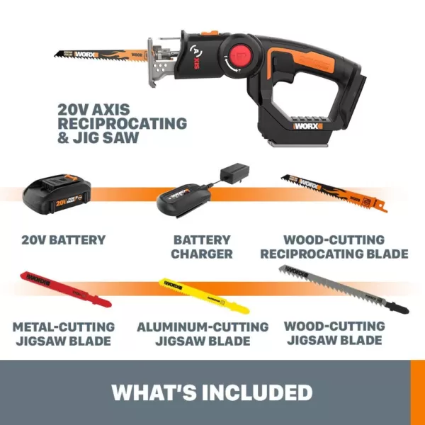 Worx POWER SHARE AXIS 20-Volt Lithium-Ion Convertible Jigsaw and Reciprocating Saw in One