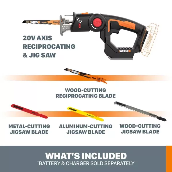 Worx POWER SHARE 20-Volt Axis Cordless Reciprocating and Jig Saw (Tool Only)