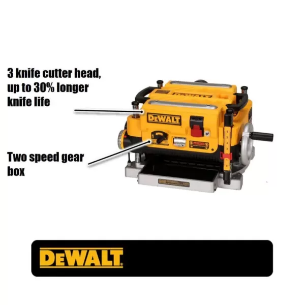 DEWALT 15 Amp Corded 13 in. Heavy-Duty 2-Speed Thickness Planer with (3) Knives, In Feed Table and Out Feed Table